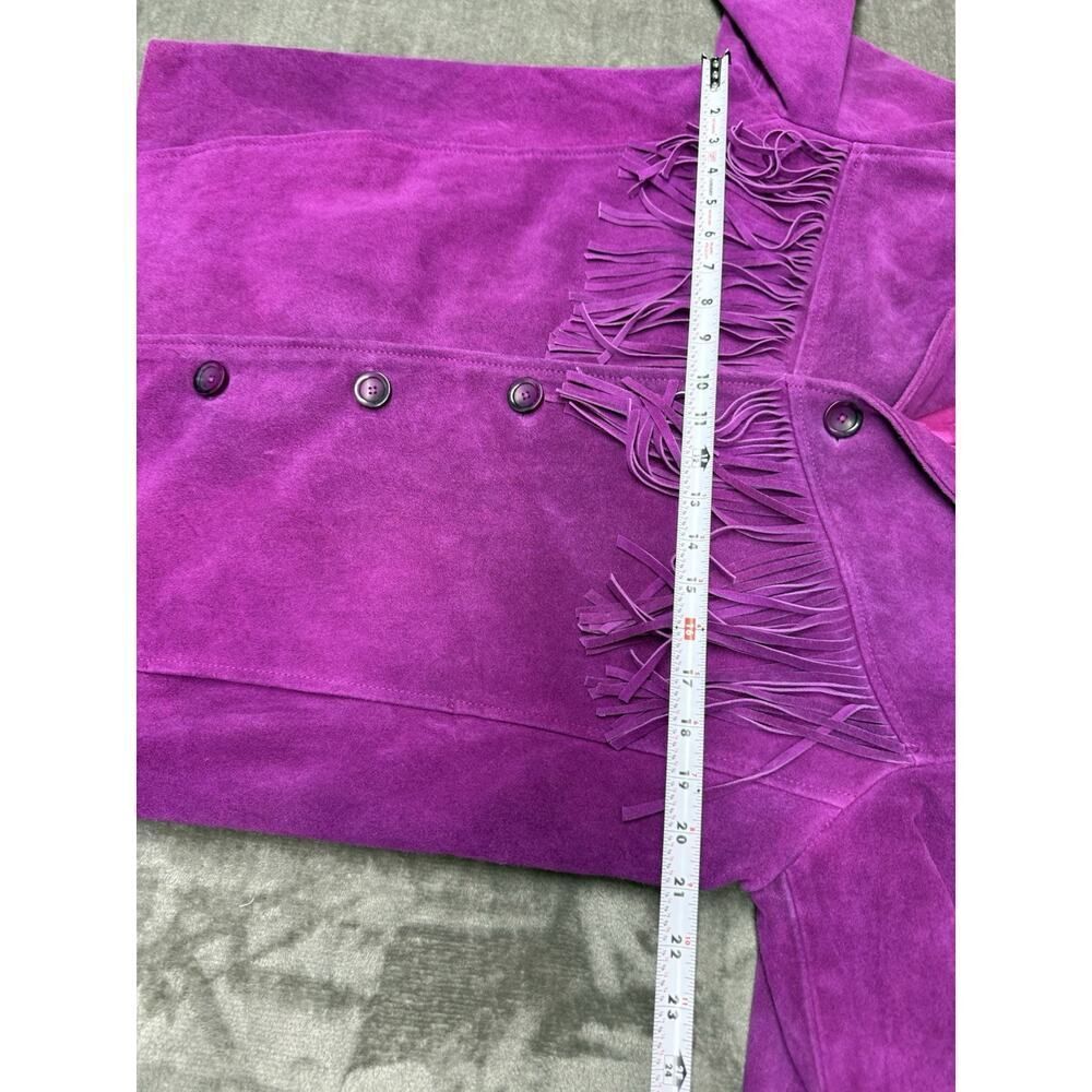 Nasty Gal Real Suede Fringe Jacket Orchid Pink Western Boho Oversized US 6 - Picture 10 of 13